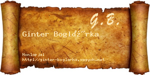 Ginter Boglárka névjegykártya